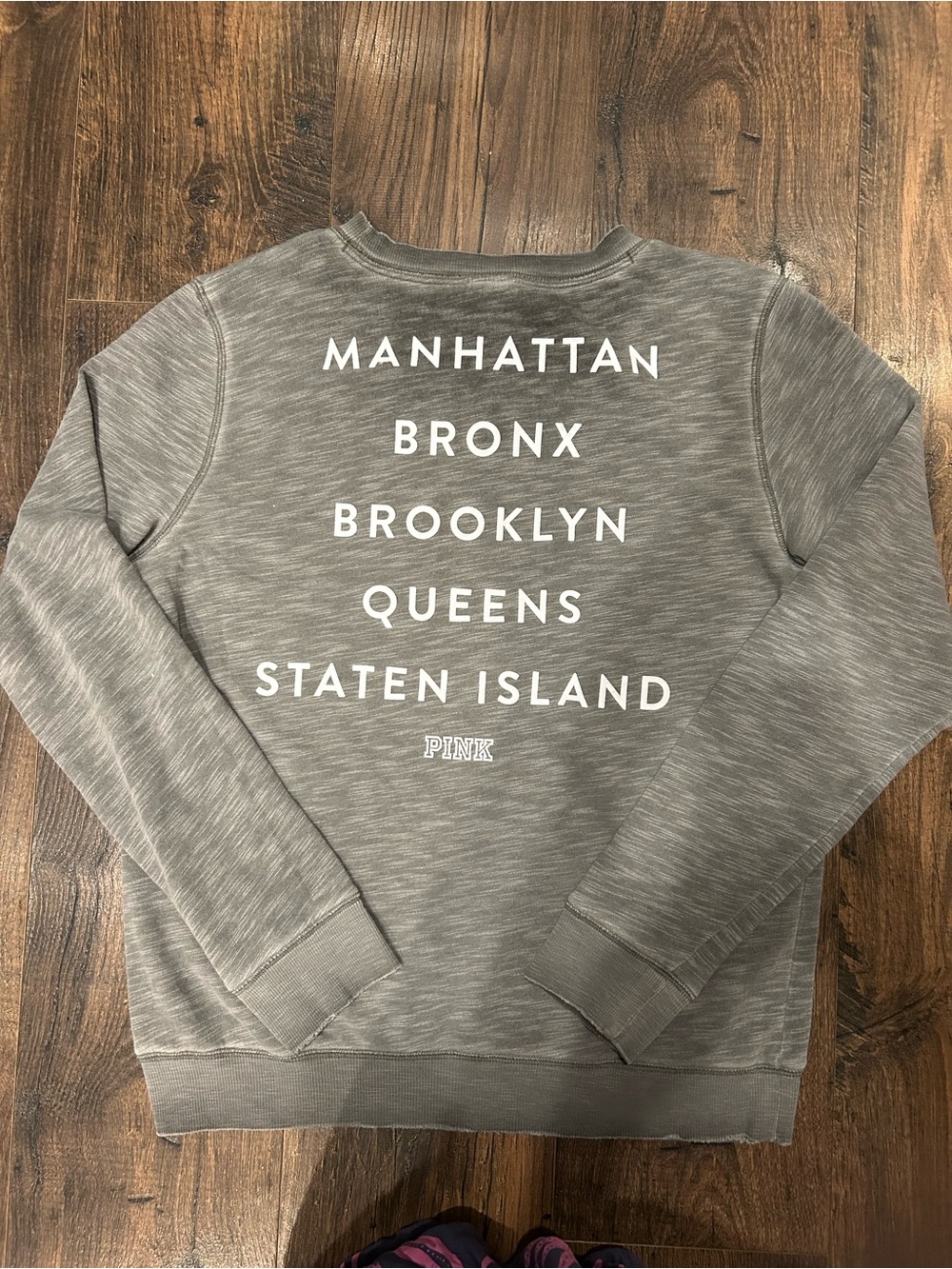 PINK Victoria's Secret Gray Crewneck with White Borough Lettering